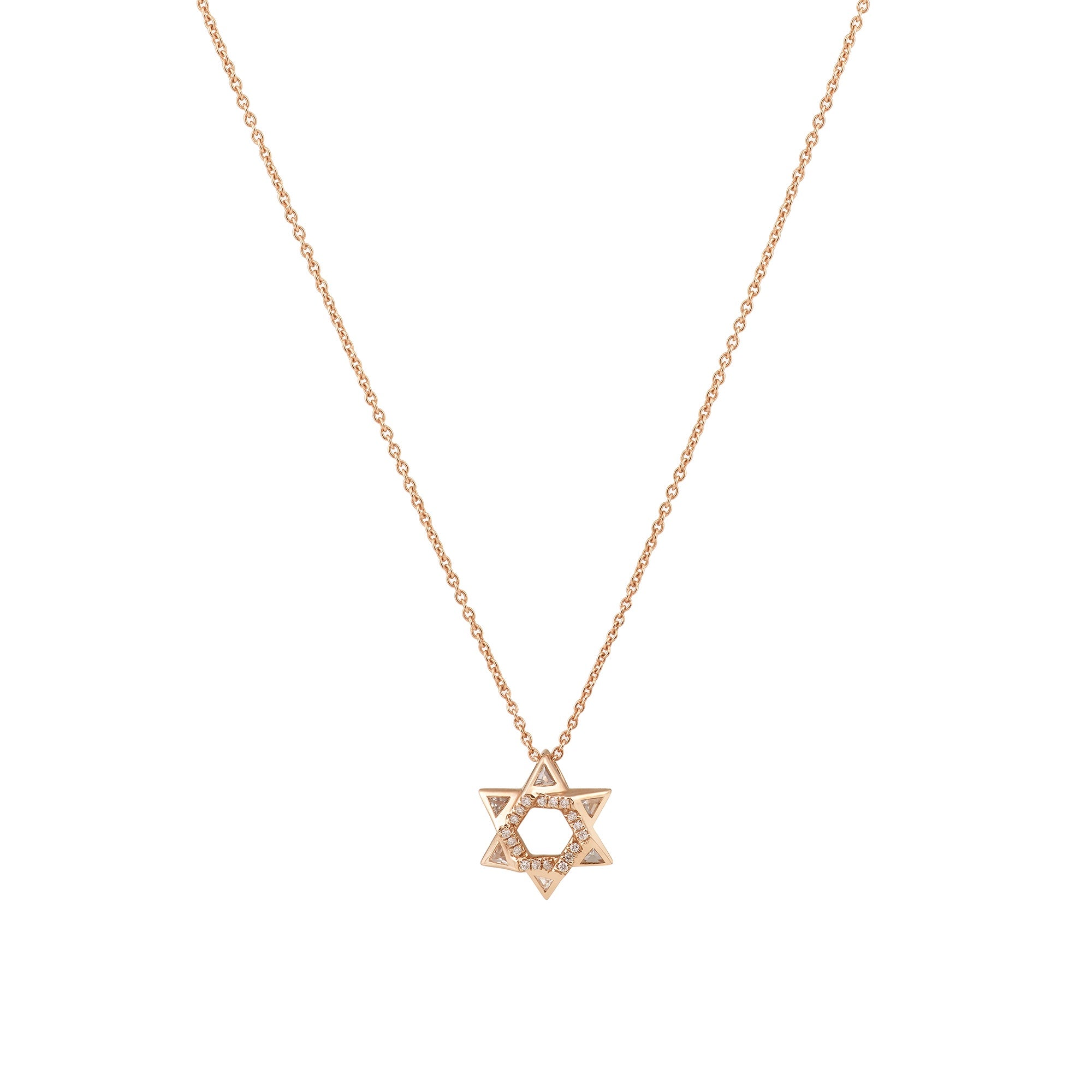 Sacred Talisman Star of David Pendant in 14K Rose Gold with White Diamonds and White sapphires