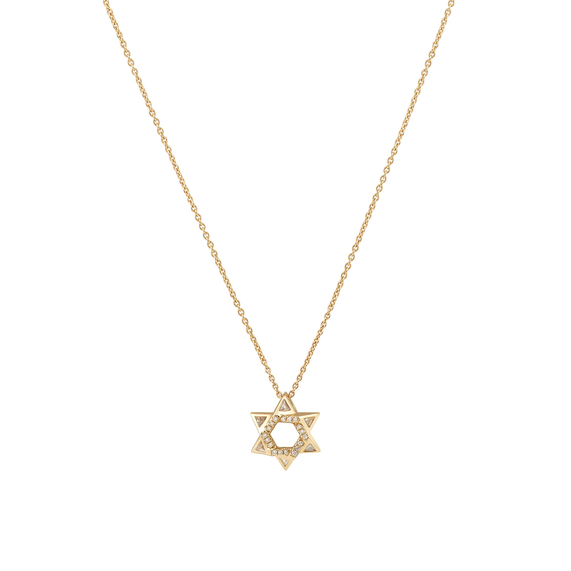 Sacred Talisman Star of David Pendant in 14K Yellow Gold with White Diamonds and White sapphires