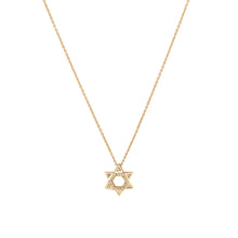 Load image into Gallery viewer, 14K yellow gold Sacred Talisman Star of David necklace with pavé diamonds and white sapphire