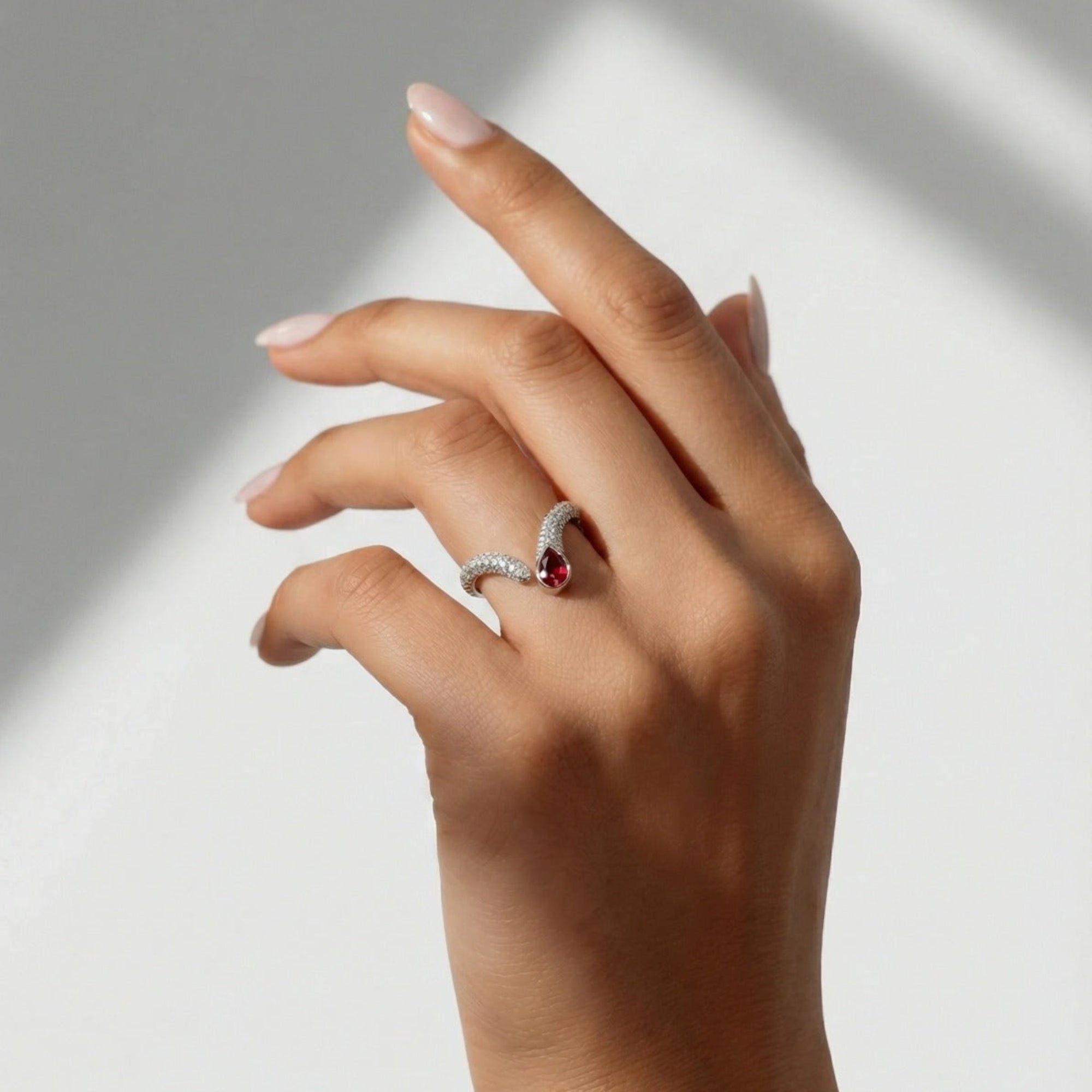 Sireliss The Red V Ring in 14K Yellow Gold with White Diamonds
