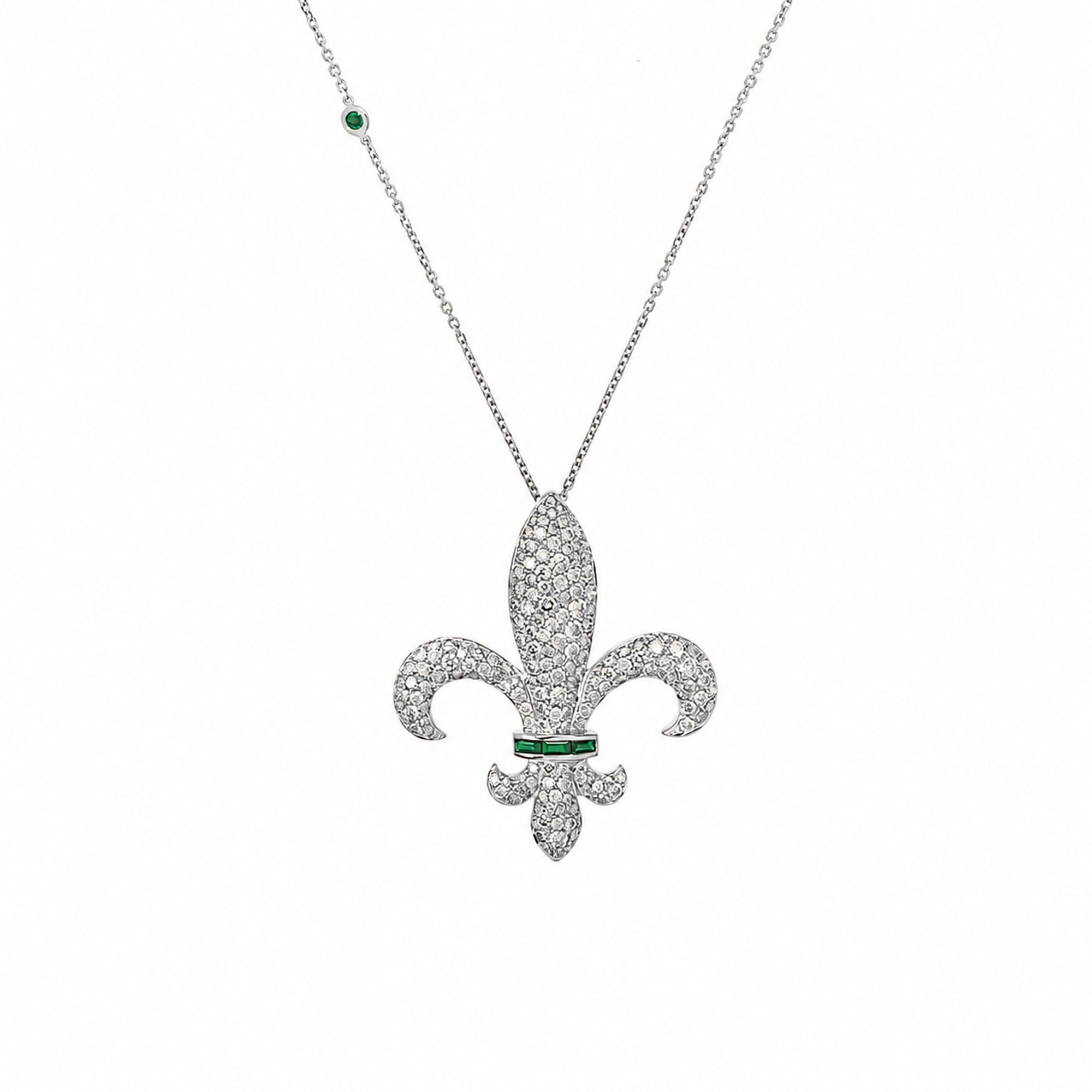 Chouchane fleur-de-lis pendant in 14K white gold with natural Tsavorite and white diamonds