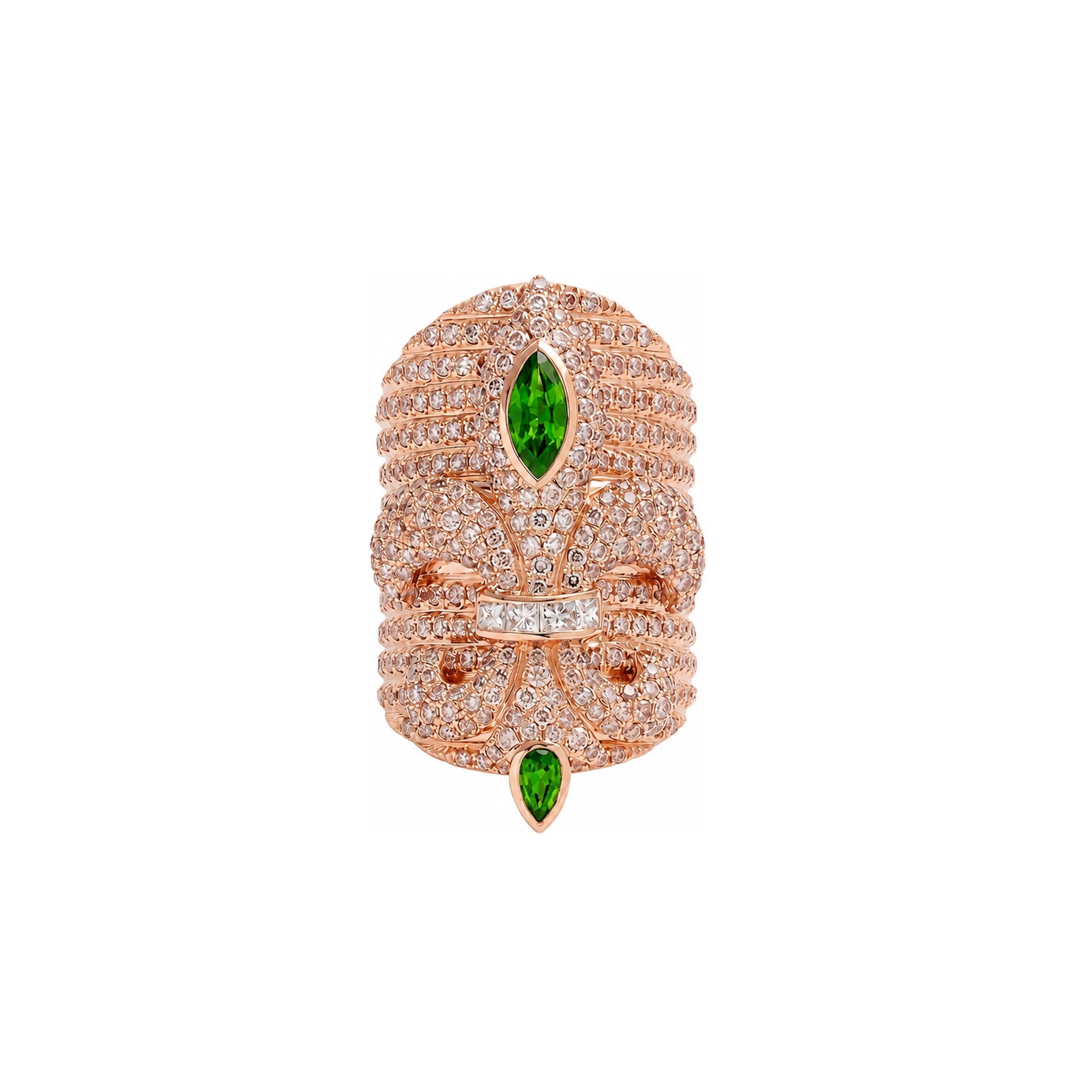 Chouchane 14K rose gold fleur-de-lis ring with Tsavorite and white diamonds
