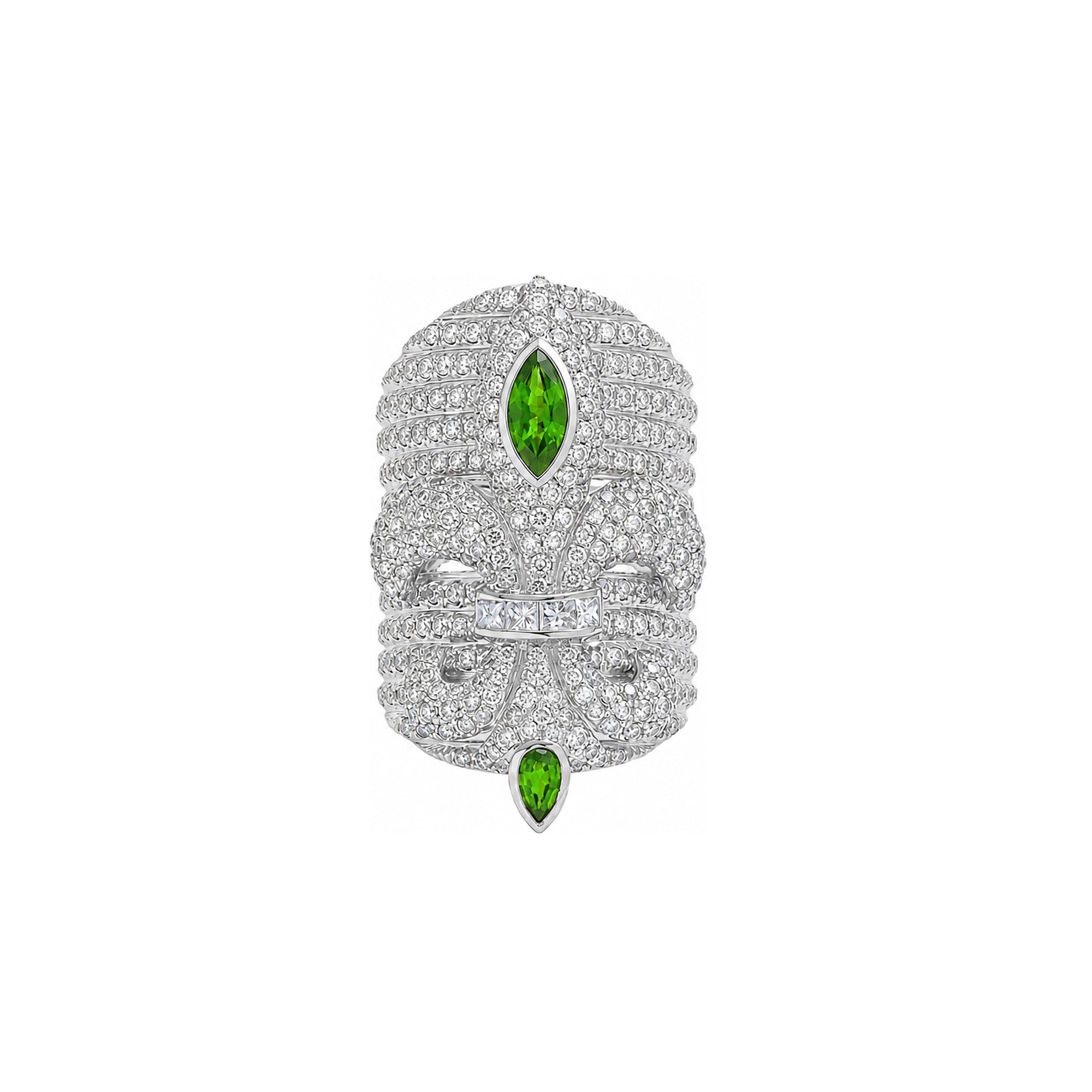 Chouchane 14K white gold fleur-de-lis ring with Tsavorite and white diamonds