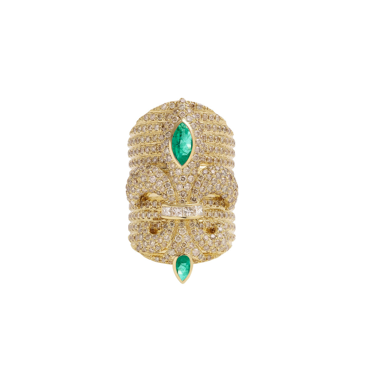 Chouchane 14K yellow gold fleur-de-lis ring with Tsavorite and white diamonds