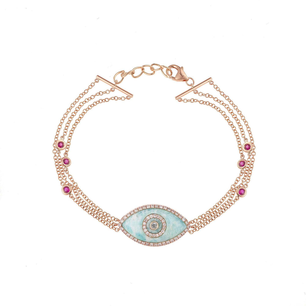 Endza Evil Eye Bracelet in Amazonite and Rose Gold Elegant Protection Charm with Luxurious Design