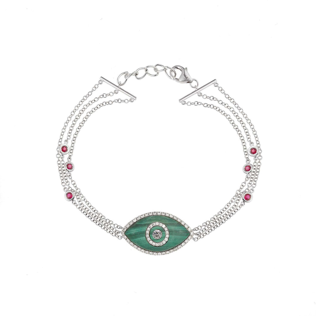 Endza Evil Eye Bracelet in Malachite and White Gold Elegant Protection Charm with Luxurious Design