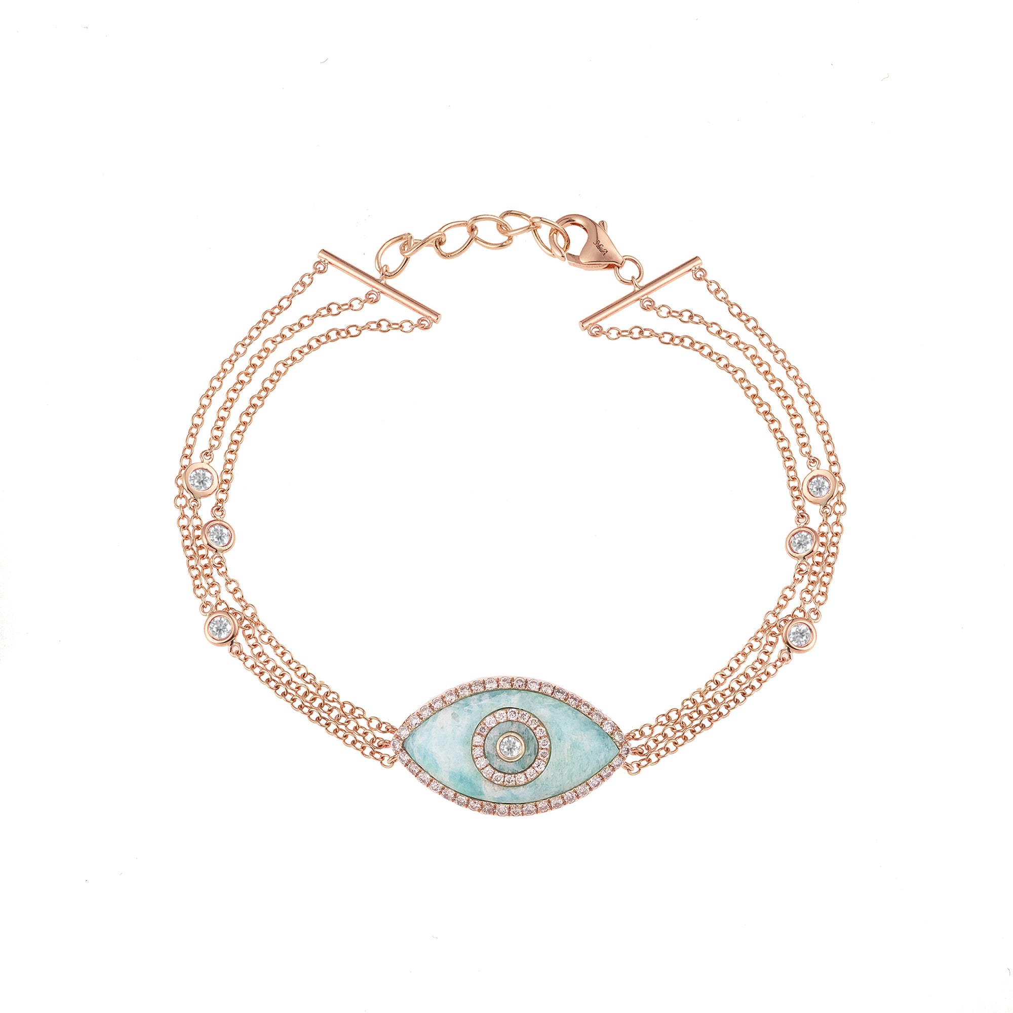 Endza Amazonite Evil Eye Bracelet in 14K Rose Gold with Natural Diamonds