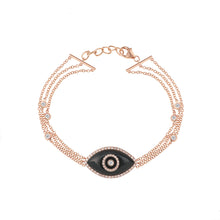 Load image into Gallery viewer, 14K rose gold Endza Bracelet with Black Onyx evil eye and pavé white diamonds
