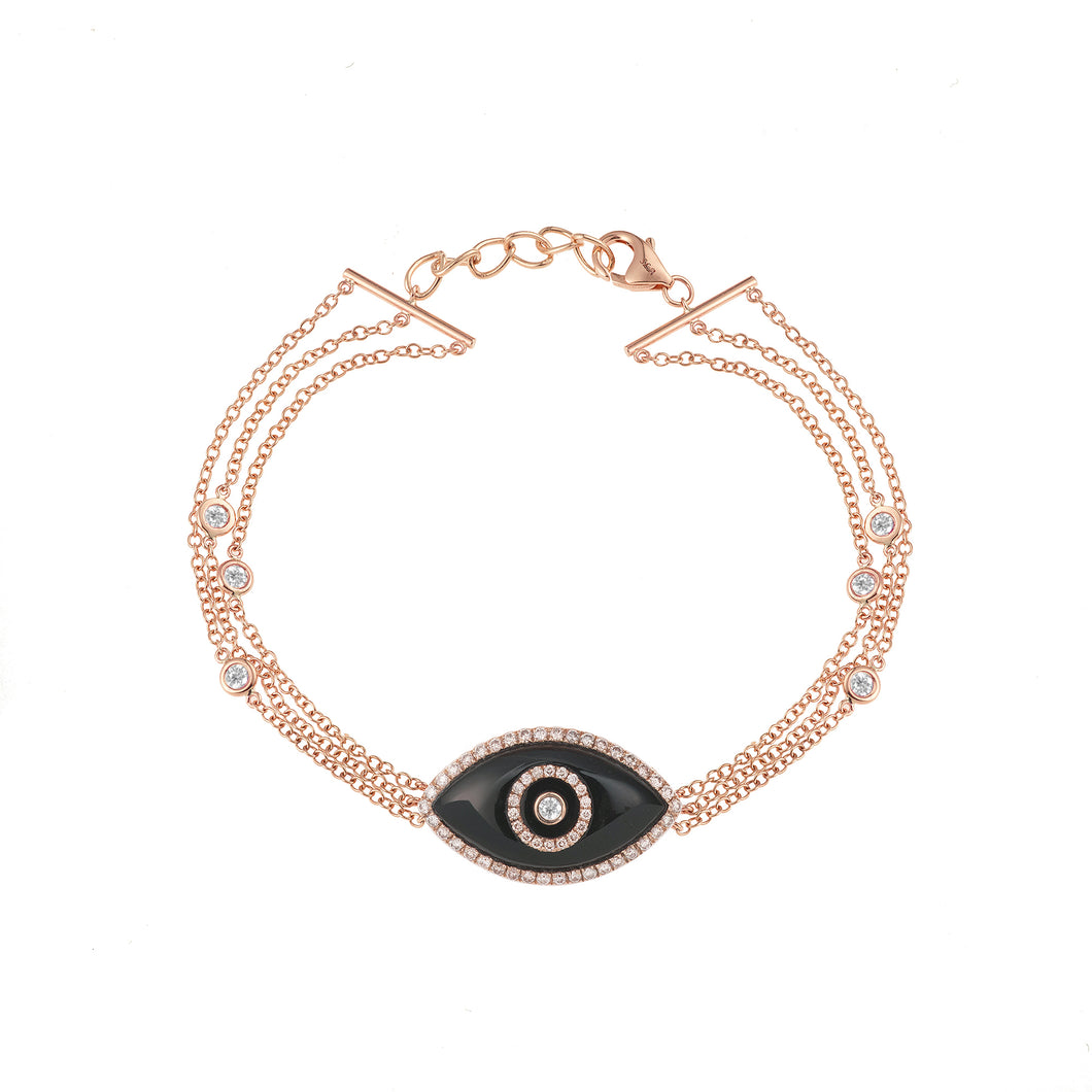 14K rose gold Endza Bracelet with Black Onyx evil eye and pavé white diamonds