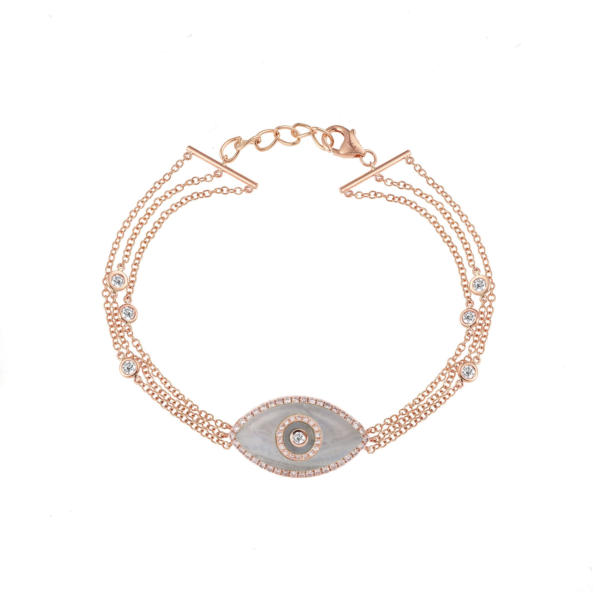 Endza Blue Chalcedony Evil Eye Bracelet in 14K Rose Gold with Natural Diamonds