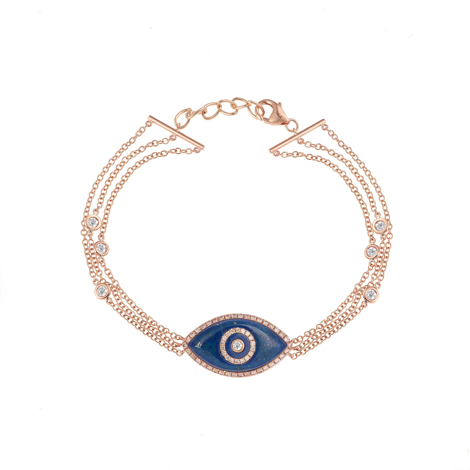 Endza Lapis Lazuli Evil Eye Bracelet in 14K Rose Gold with Natural Diamonds