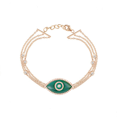14K rose gold Endza Bracelet with Malachite green evil eye and pavé white diamonds