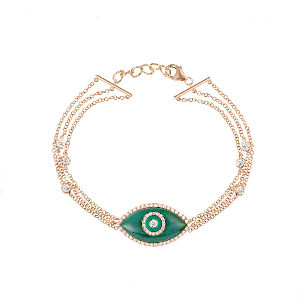 14K rose gold Endza Bracelet with Malachite green evil eye and pavé white diamonds