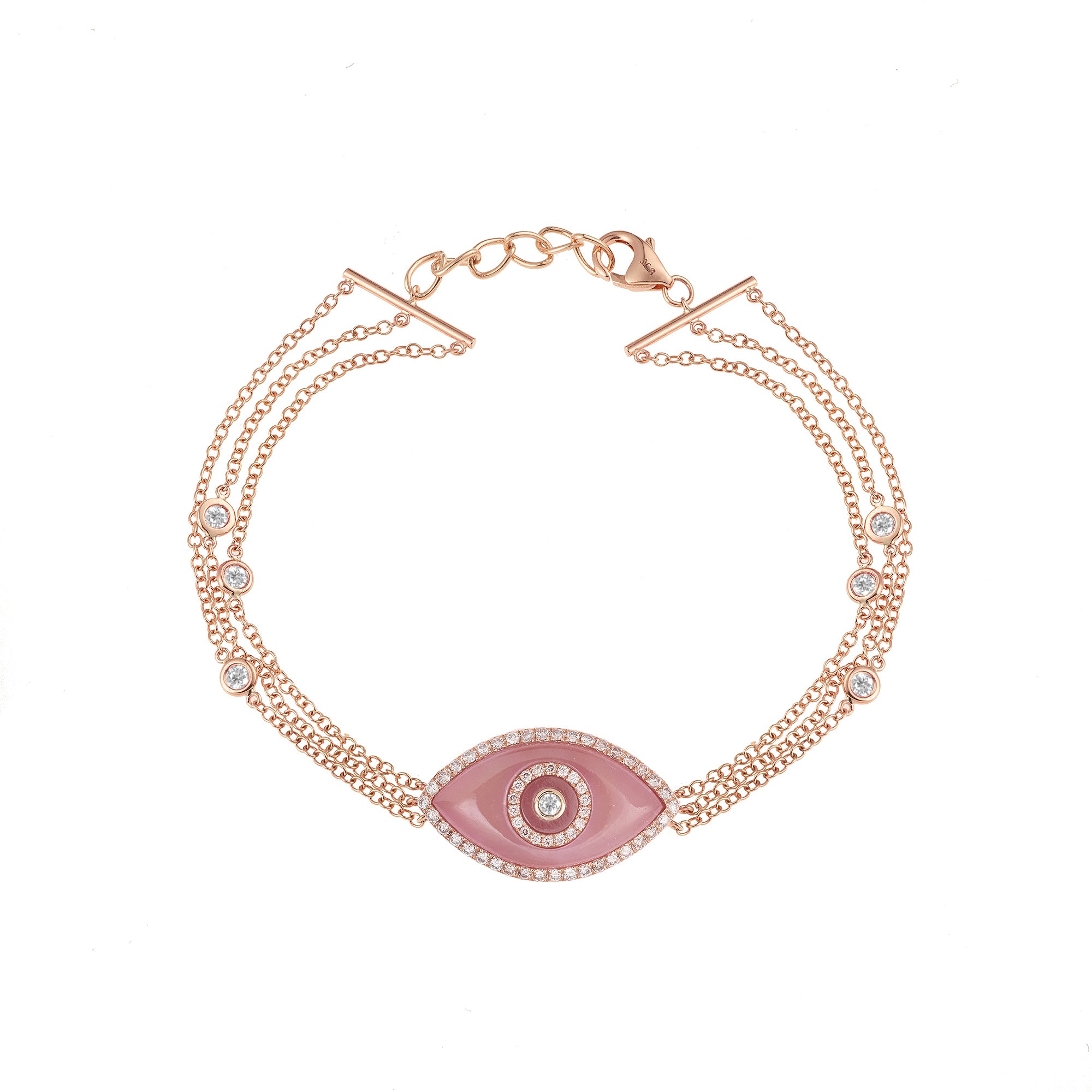 Endza Peach Jade Evil Eye Bracelet in 14K Rose Gold with Natural Diamonds