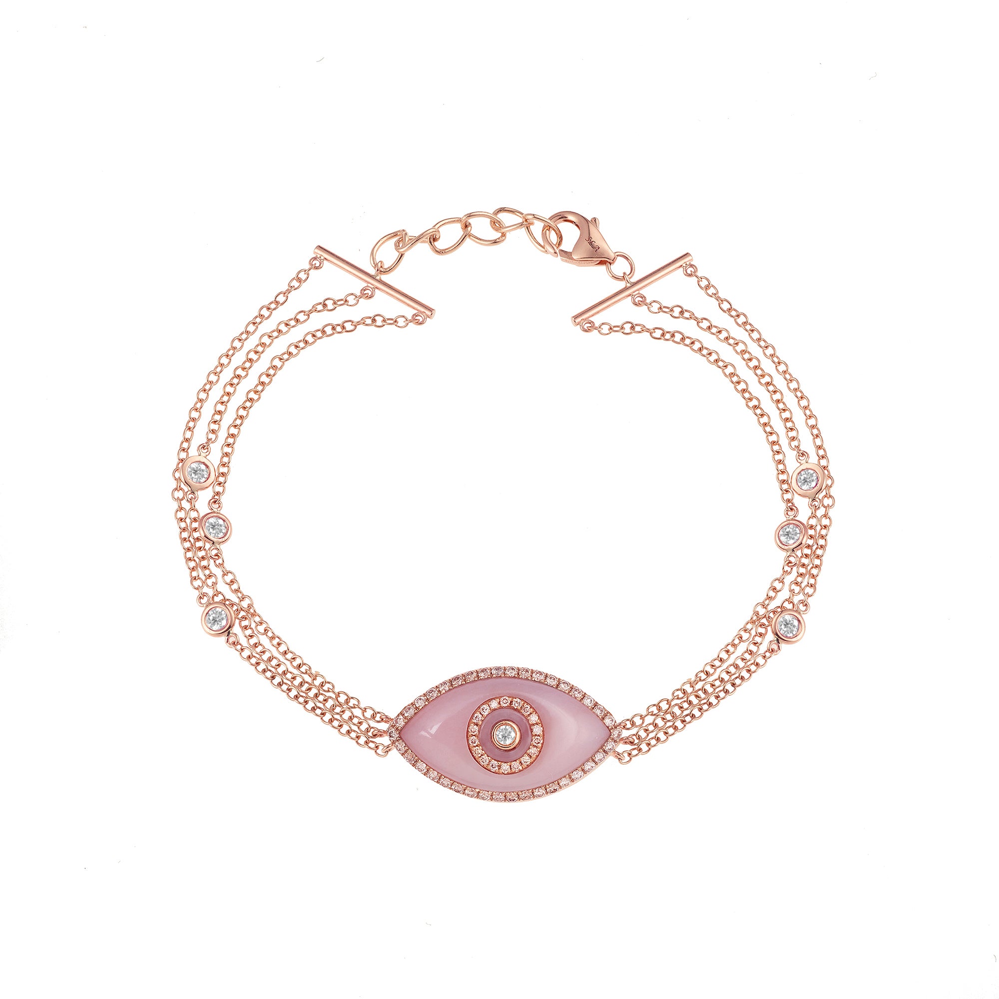 Endza Pink Opal Evil Eye Bracelet in 14K Rose Gold with Natural Diamonds