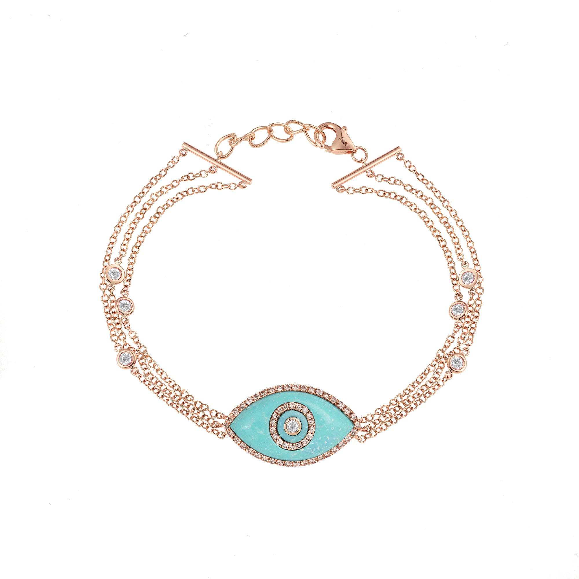Endza Turquoise Evil Eye Bracelet in 14K Rose Gold with Natural Diamonds