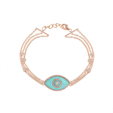 14K rose gold Endza Bracelet with Turquoise evil eye and pavé white diamonds