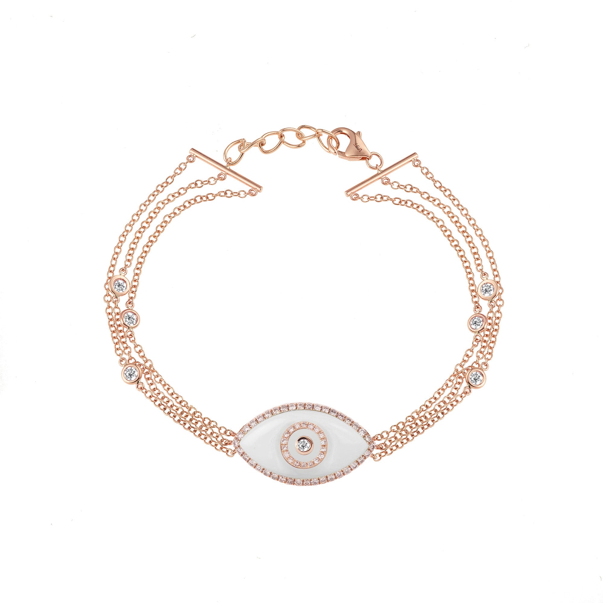 Endza White Onyx Evil Eye Bracelet in 14K Rose Gold with Natural Diamonds