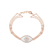 Load image into Gallery viewer, 14K rose gold Endza Bracelet with White Onyx evil eye and pavé white diamonds
