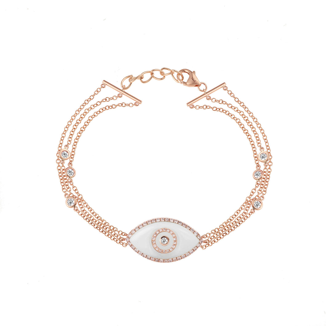 14K rose gold Endza Bracelet with White Onyx evil eye and pavé white diamonds