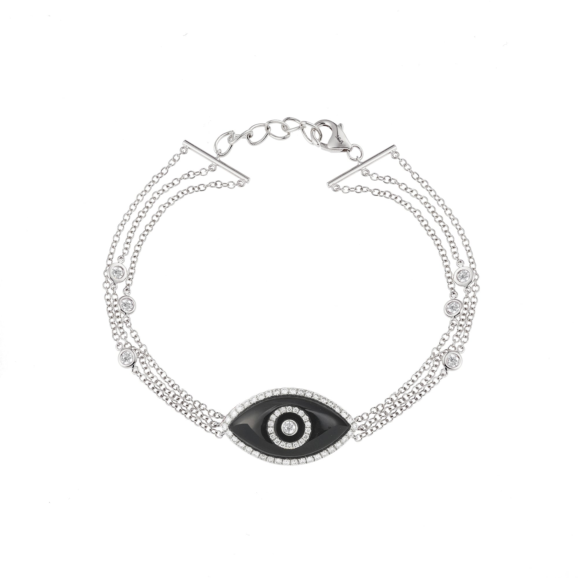 Endza Black Onyx Evil Eye Bracelet in 14K White Gold with Natural Diamonds
