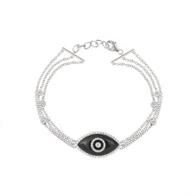 Load image into Gallery viewer, 14K white gold Endza Bracelet with Black Onyx evil eye and pavé white diamonds
