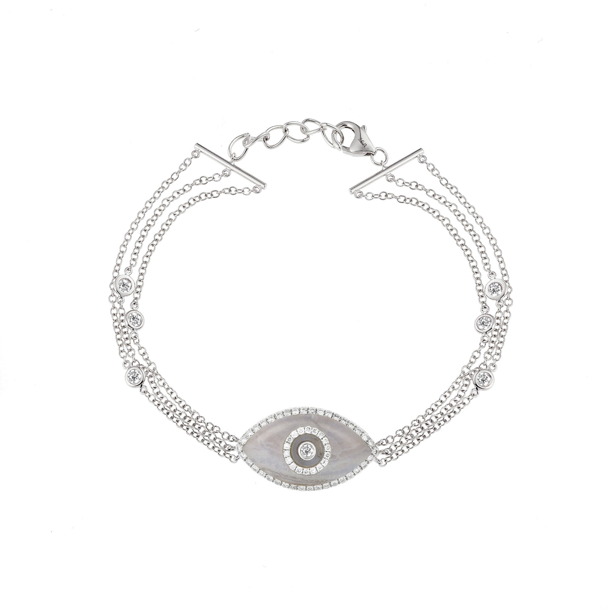 Endza Blue Chalcedony Evil Eye Bracelet in 14K White Gold with Natural Diamonds