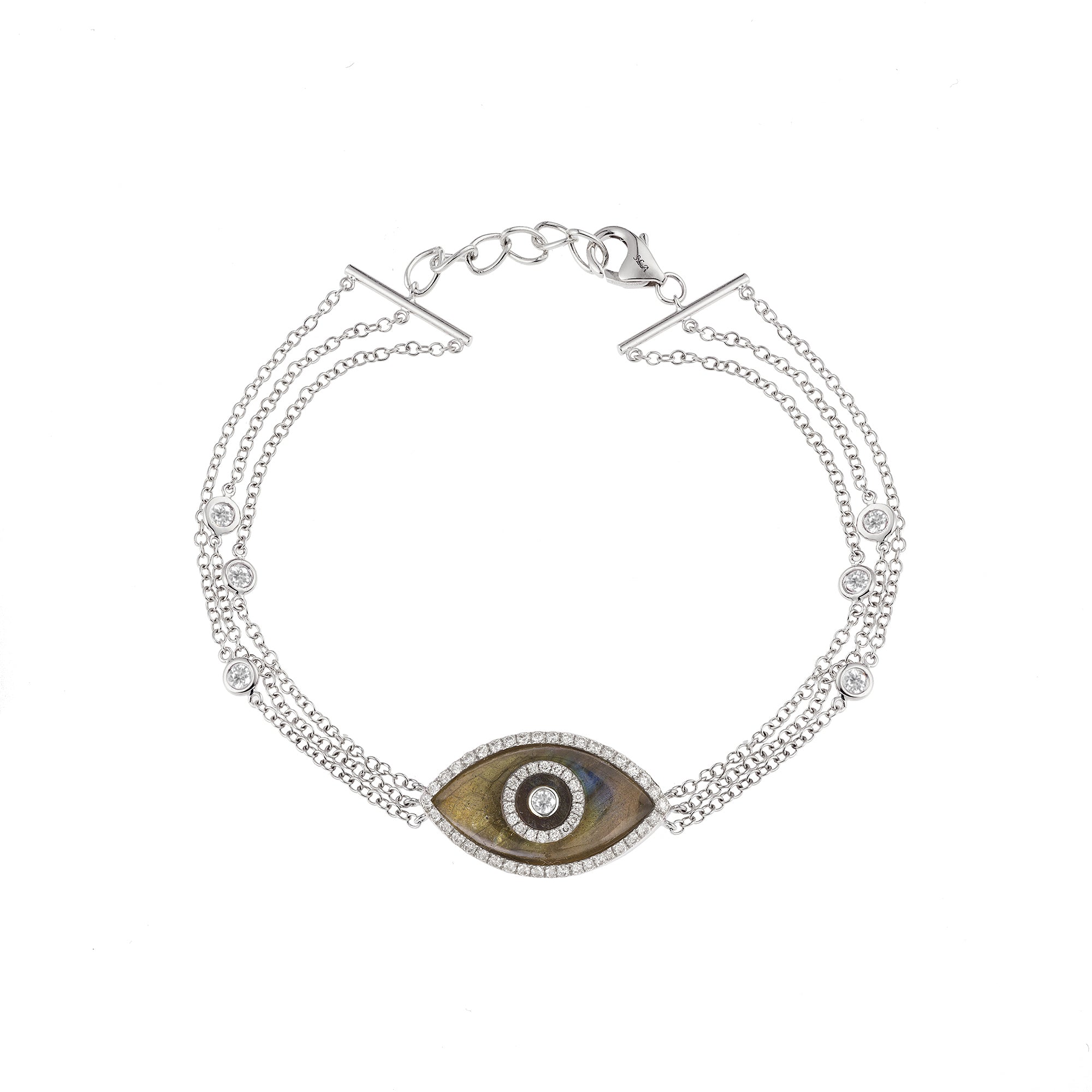 Endza Labradorite Evil Eye Bracelet in 14K White Gold with Natural Diamonds