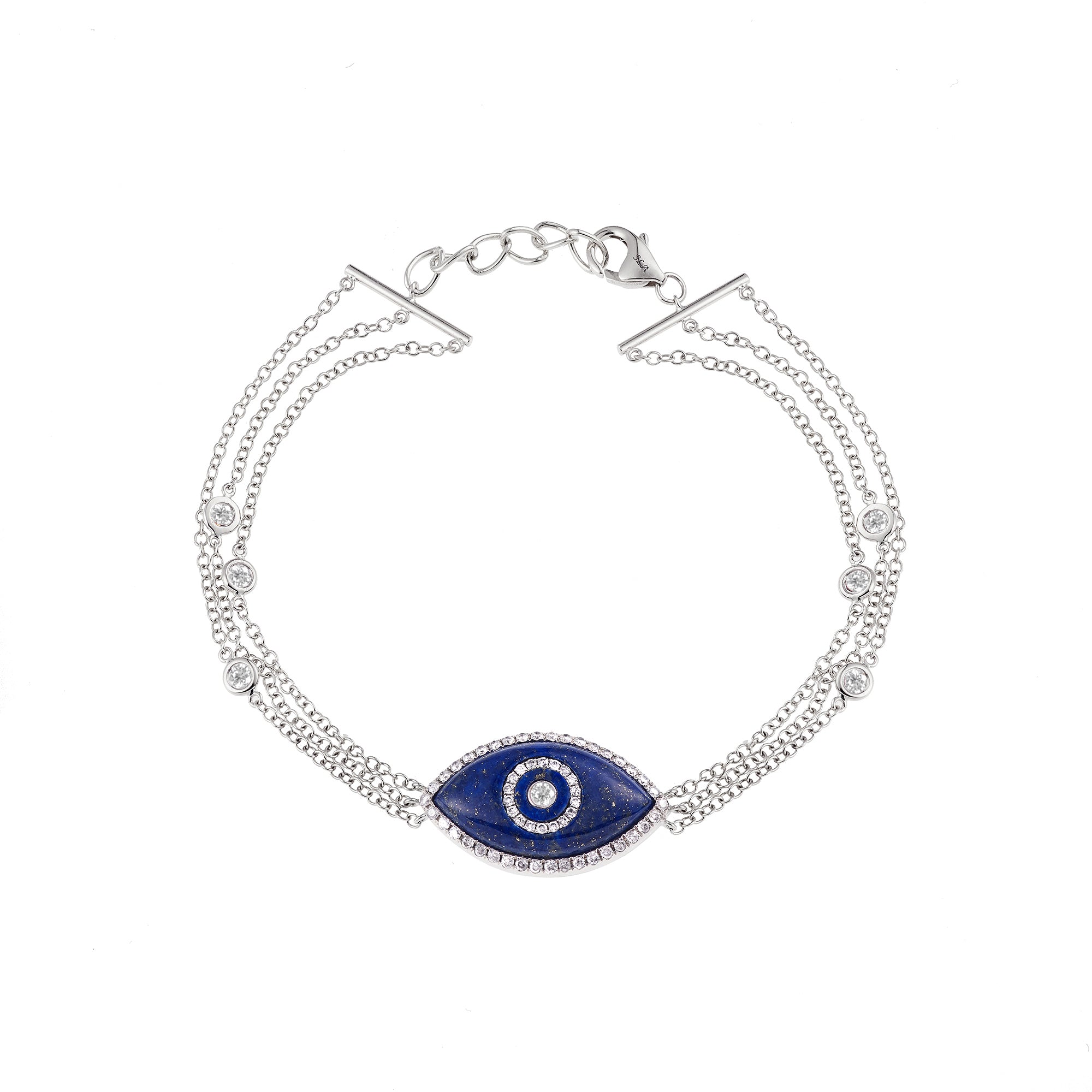 Endza Lapis Lazuli Evil Eye Bracelet in 14K White Gold with Natural Diamonds