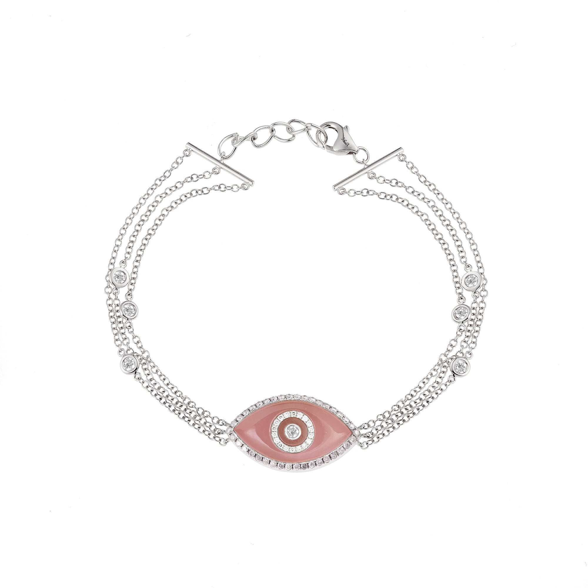 Endza Peach Jade Evil Eye Bracelet in 14K White Gold with Natural Diamonds