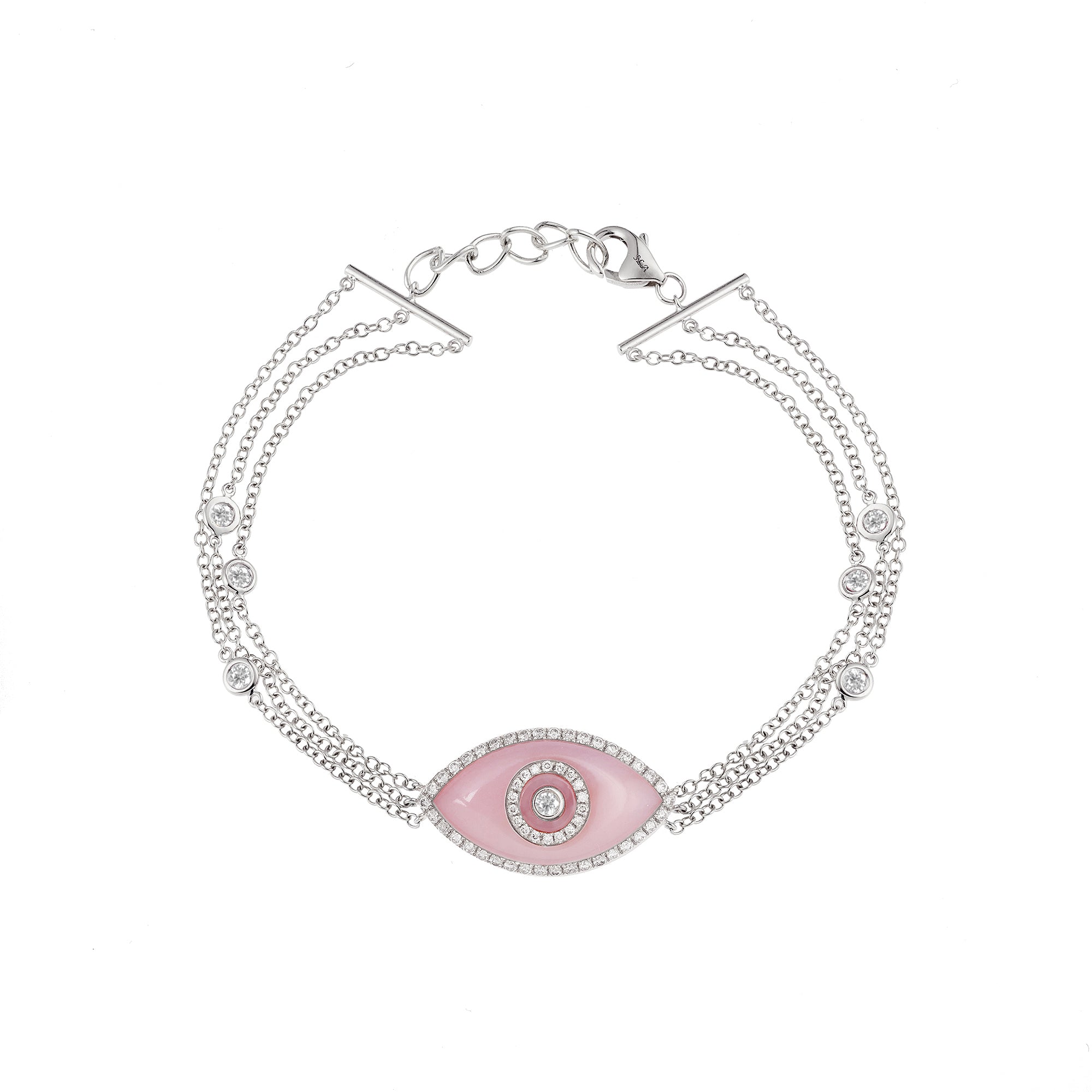 Endza Pink Opal Evil Eye Bracelet in 14K White Gold with Natural Diamonds