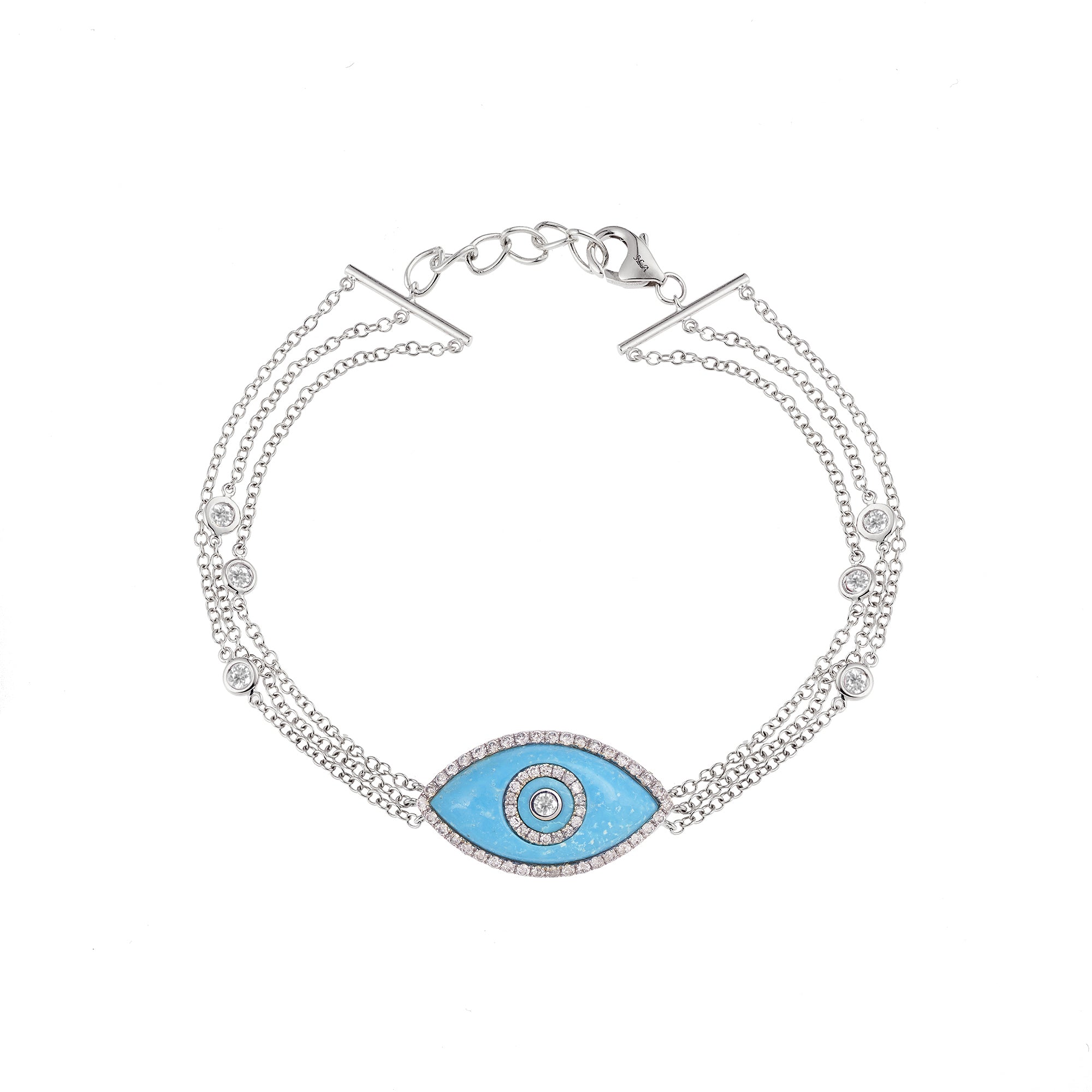 Endza Turquoise Evil Eye Bracelet in 14K White Gold with Natural Diamonds