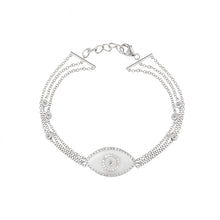 Load image into Gallery viewer, 14K white gold Endza Bracelet with White Onyx evil eye and pavé white diamonds
