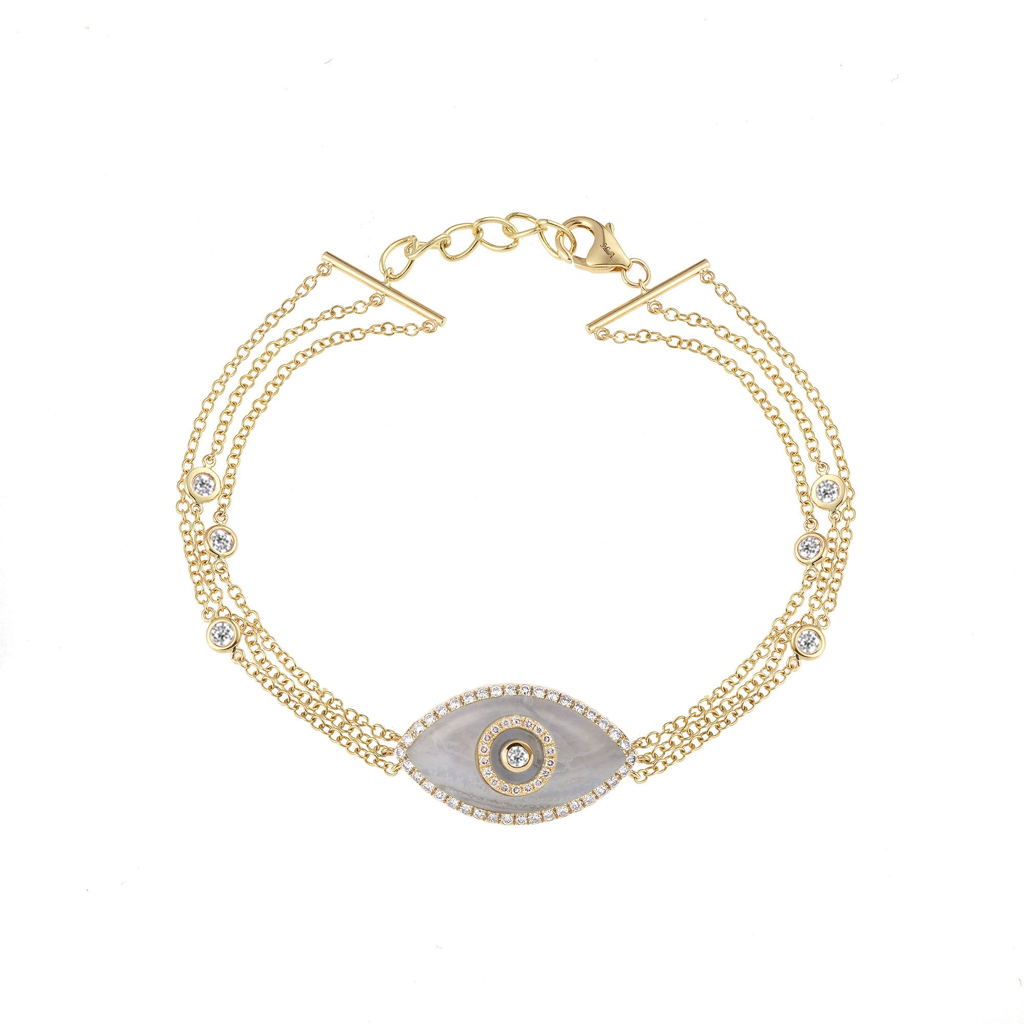 Endza Blue Chalcedony Evil Eye Bracelet in 14K Yellow Gold with Natural Diamonds