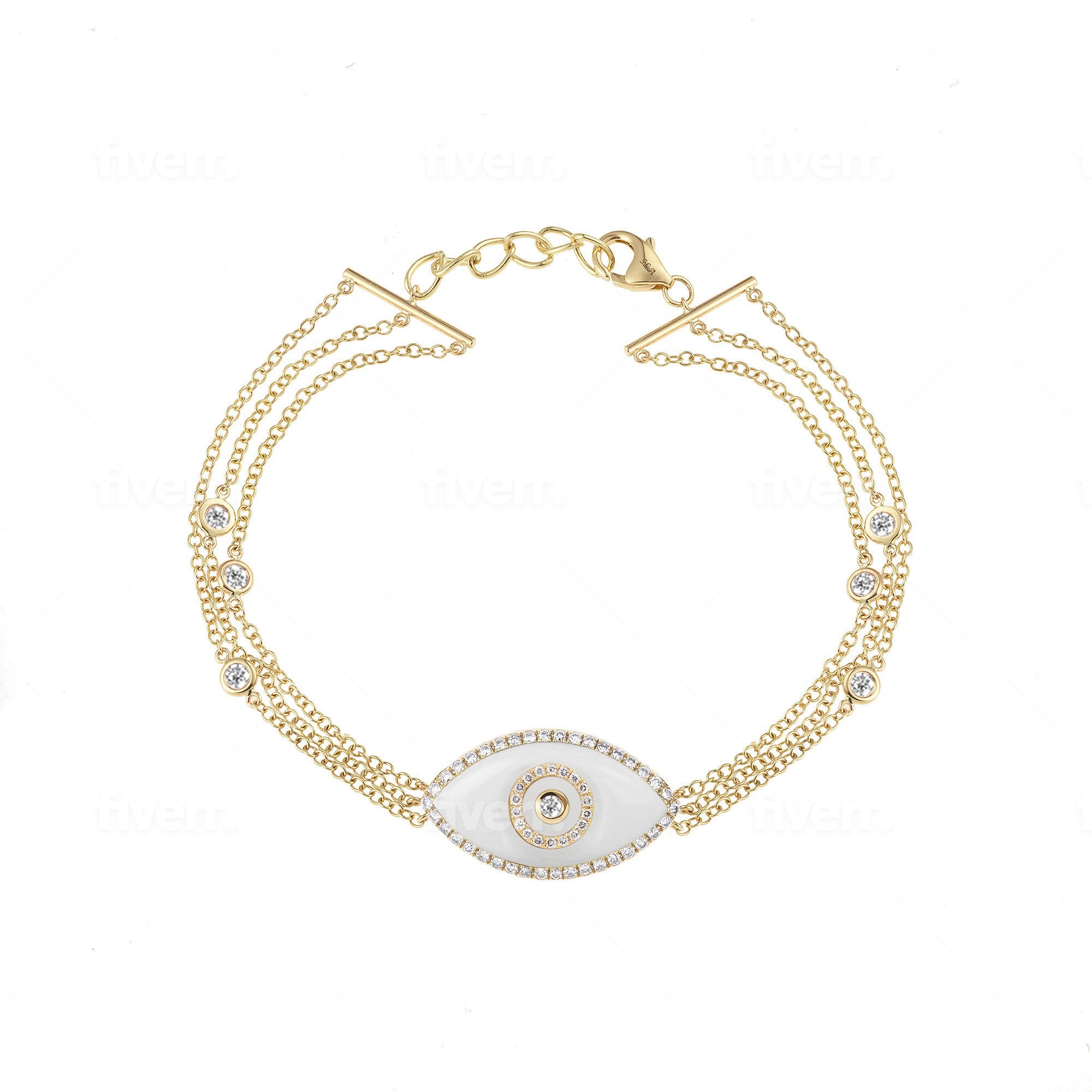 Endza White Onyx Evil Eye Bracelet in 14K Yellow Gold with Natural Diamonds