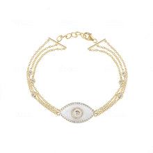 Load image into Gallery viewer, 14K yellow gold Endza Bracelet with White Onyx evil eye and pavé white diamonds
