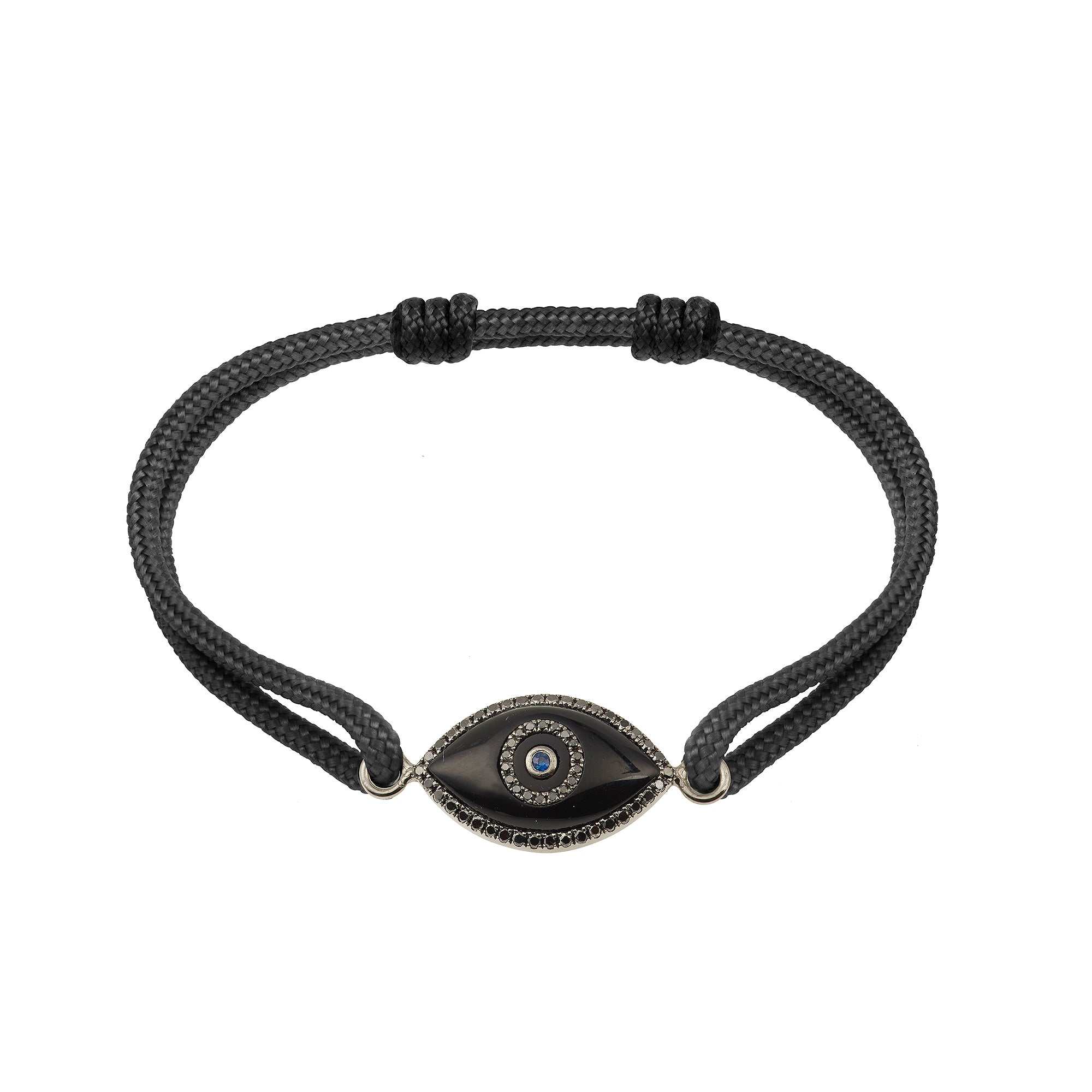 14K black gold Link Bracelet with Black Onyx evil eye and pavé black diamonds