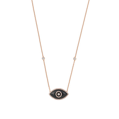 14K rose gold Endza Necklace with Black Onyx eye and white diamonds.