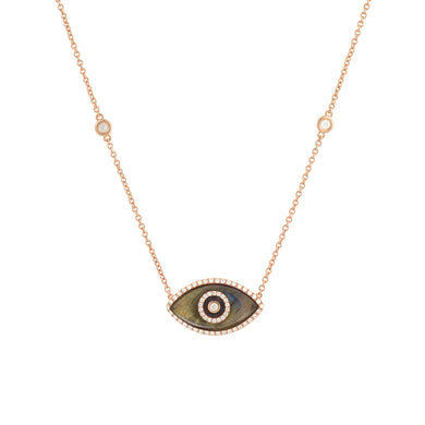 14K rose gold Endza Necklace with Labradorite eye and white diamonds.