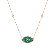 Load image into Gallery viewer, 14K rose gold Endza Necklace with Malachite evil eye and white diamonds.
