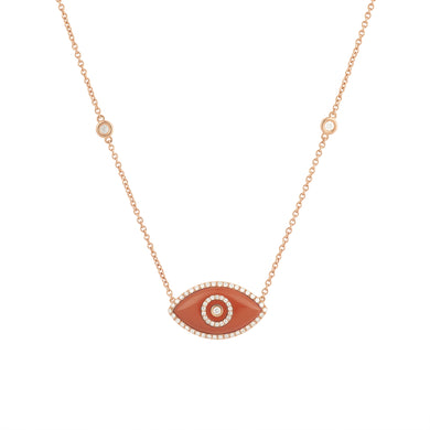 14K rose gold Endza Necklace with Red Jasper eye and white diamonds.