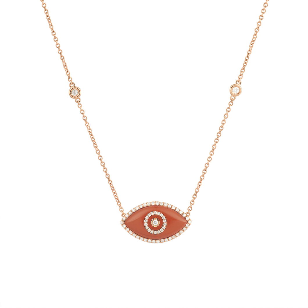 14K rose gold Endza Necklace with Red Jasper eye and white diamonds.