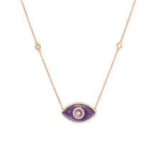 Load image into Gallery viewer, 14K rose gold Endza Necklace with Sugilite evil eye and white diamonds.
