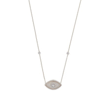 Load image into Gallery viewer, 14K white gold Endza Necklace with Moonstone evil eye and white diamonds.
