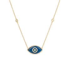 Load image into Gallery viewer, 14K yellow gold Endza Necklace with Blue Agate eye and white diamonds.
