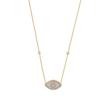 Load image into Gallery viewer, 14K yellow gold Endza Necklace with Moonstone evil eye and white diamonds.
