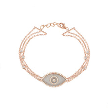 Load image into Gallery viewer, 14K rose gold Endza Bracelet with Moonstone beige evil eye and pavé white diamonds
