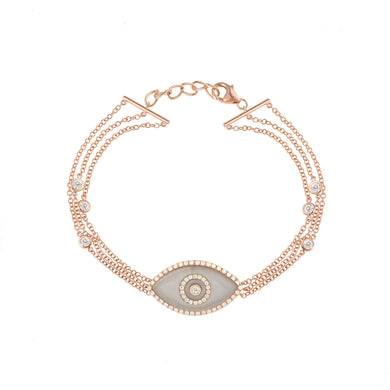 14K rose gold Endza Bracelet with Moonstone beige evil eye and pavé white diamonds