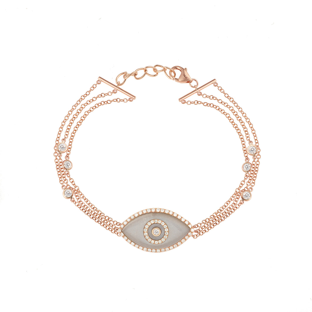 14K rose gold Endza Bracelet with Moonstone beige evil eye and pavé white diamonds