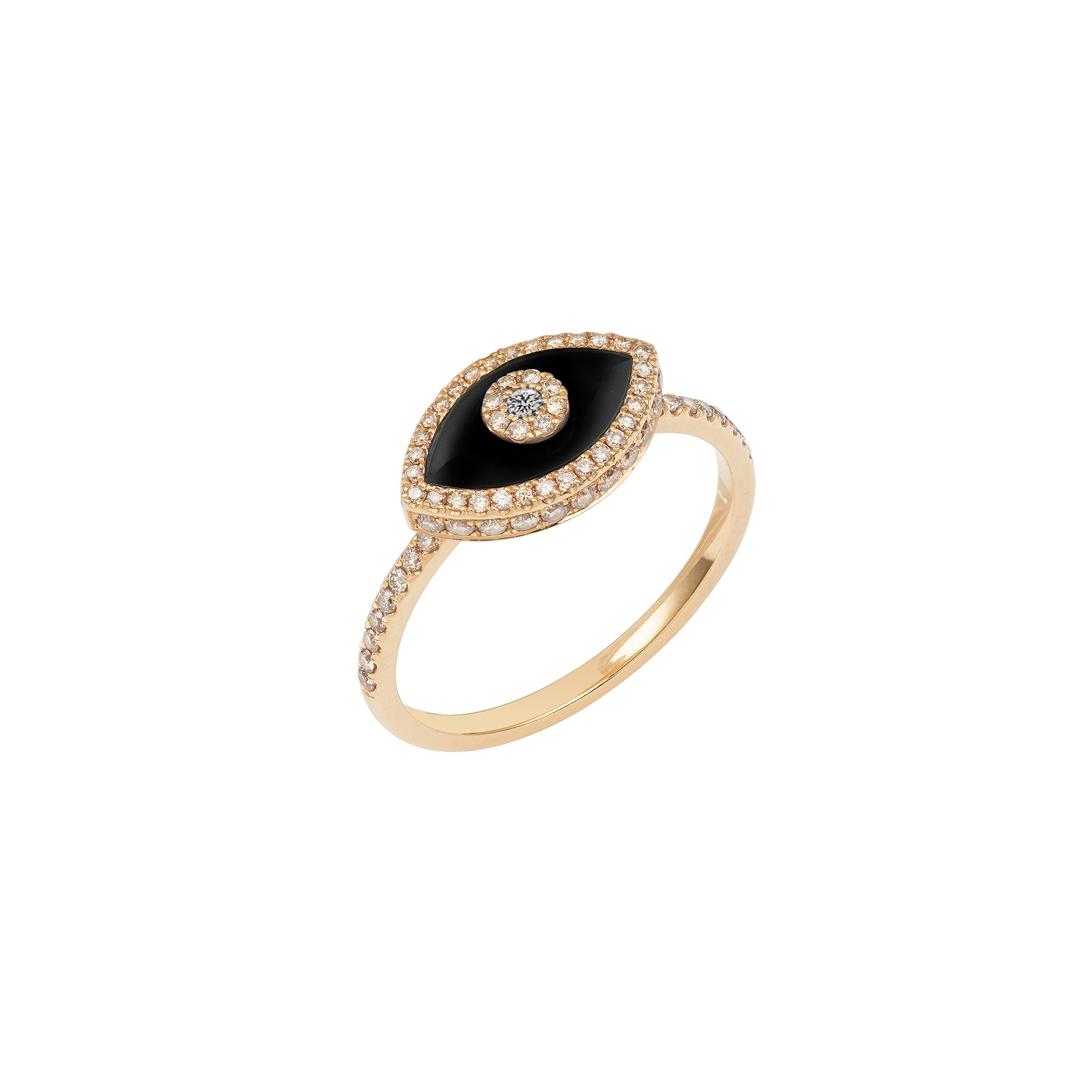 14K rose gold Endza Ring with Black Onyx evil eye and pavé white diamonds